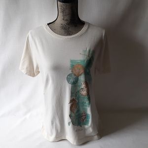 L A T women's beige graphic short sleeve t-shirt